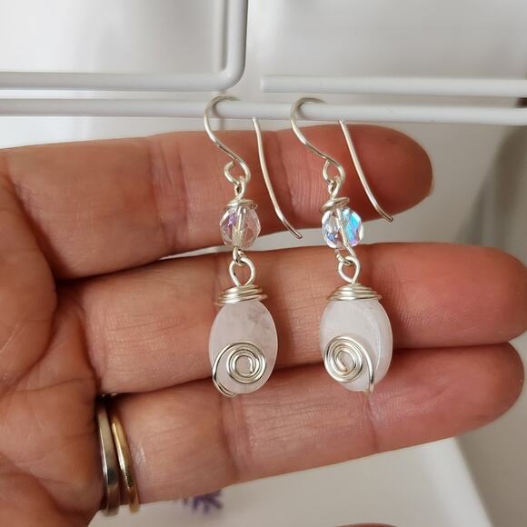 White Amazonite Dangle Earrings / Silver Wire Wrapped Amazonite Drop Earrings - Picture 6 of 12